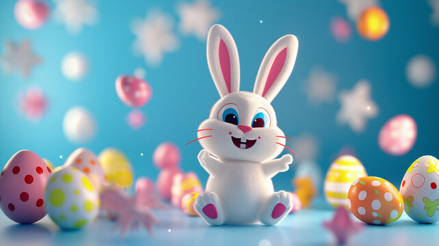 happy easter concept, easter rabbit underwater swimming , finding eggs in bottom of sea . Beautiful simple AI generated image in 4K, unique.