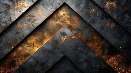A black background with a grunge texture, embellished with shiny gold lines and shapes. Luxurious black gold background