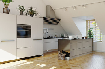 modern attic kitchen interior - 773269649