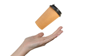 Craft coffee mug. Hand of a white young girl.