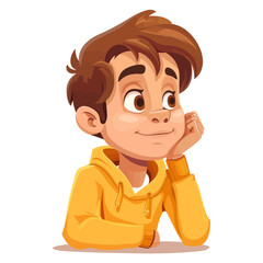 Obraz premium Vector illustration of a boy in a yellow jacket. Cartoon style