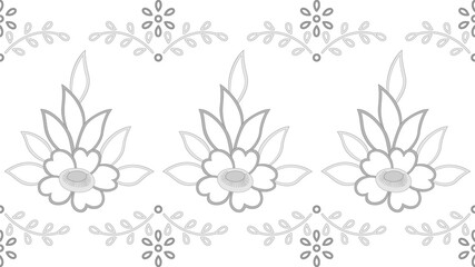 Lace ribbon with white flowers and leaves on transparent background. Floral seamless pattern. Monochrome flowers border. Vintage lace repeating linear ornament. Floral pattern for print.