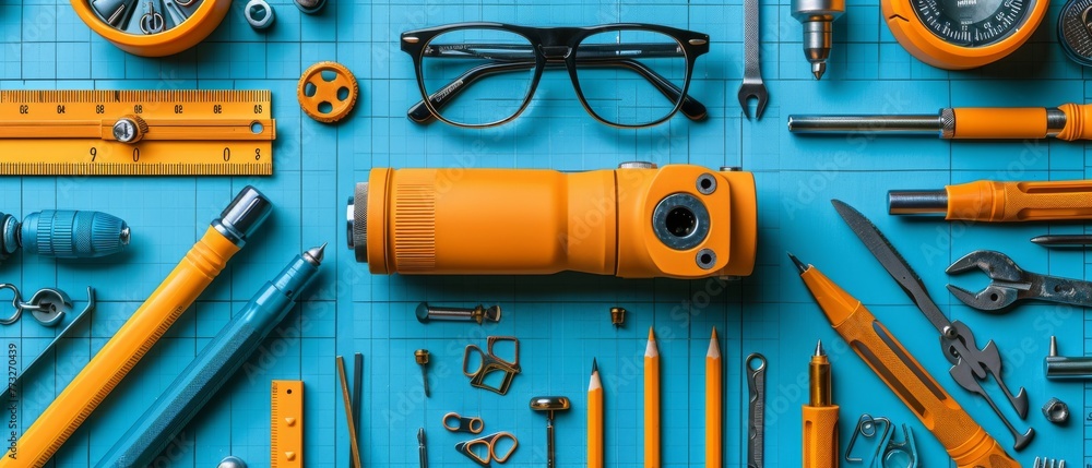 Leinwandbilder An understanding of engineering and architecture design. A flat style. Technical drawing, mechanical engineering. Building construction, trends in design or architecture. An understanding of