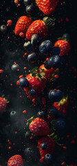 Including berry illustrations, black background, generative ai