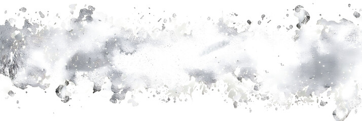 Silver shimmering watercolor paint on transparent background.