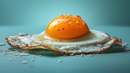 Orange egg yolk on blue background - obrazy, fototapety, plakaty