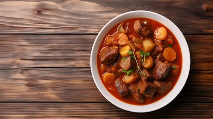 Hearty Homemade Beef Stew Served on a Wooden Table