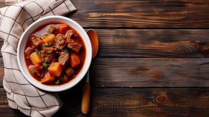 Nutritious Beef and Vegetable Stew on Timber Table