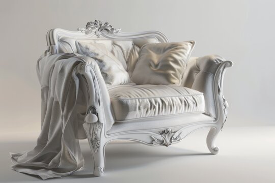 rench style armchair White Lacquered and Velvet Uphols