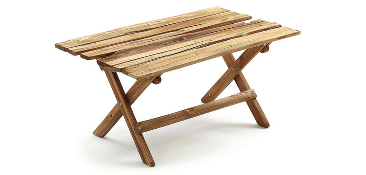 Folding acacia wood table, versatile, compact design.