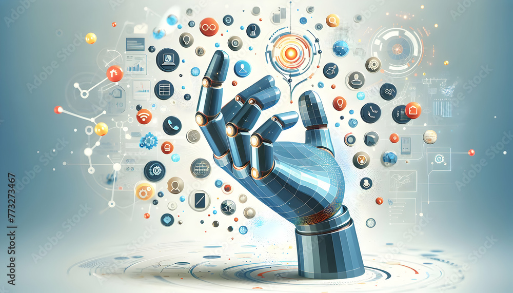 Aufkleber 3d flat icon as future at fingertips a hand with futuristic icons floating above signaling advanced 