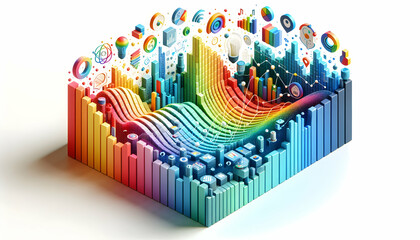 3d flat icon as Innovation Spectrum Colorful digital grid representing the spectrum of innovative ideas. in business innovation abstract theme with isolated white background ,Full depth of field, high