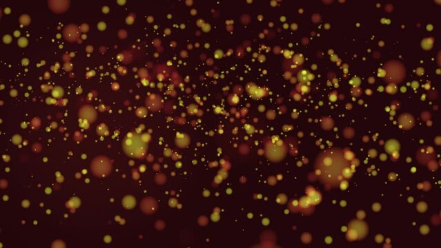 Glittering red and yellow slow particles, abstract CGI animation background, 4k