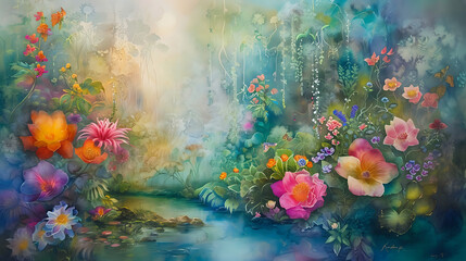 Obraz na płótnie Canvas Mystical Oasis: A Garden of Wonder and Delight./n