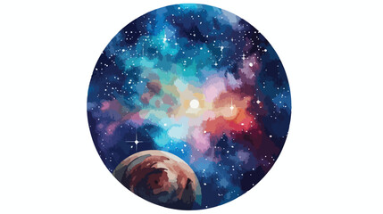 Universe filled with stars nebula and galaxy in circle - obrazy, fototapety, plakaty