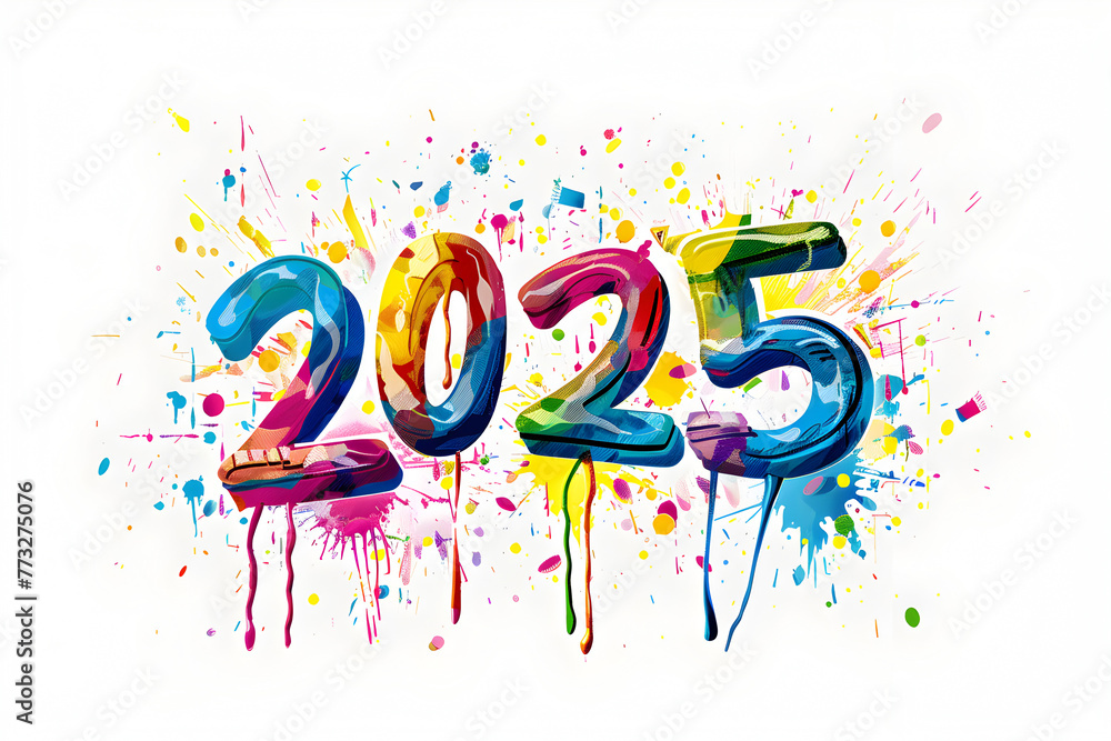 Poster the year is 2025 and it is colorful. the year is written in a creative way with different colors and