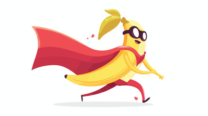 Vector flat cartoon banana character in red cape mask