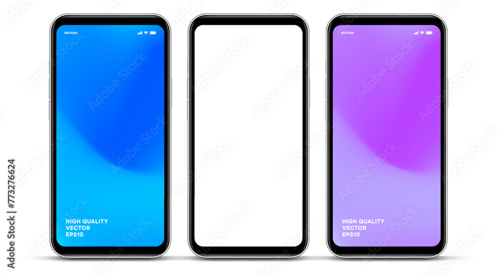 Aufkleber 3D realistic high quality smartphone mockup with isolated background. Smart phone mockup collection. Device front view. 3D mobile phone with shadow on white background.