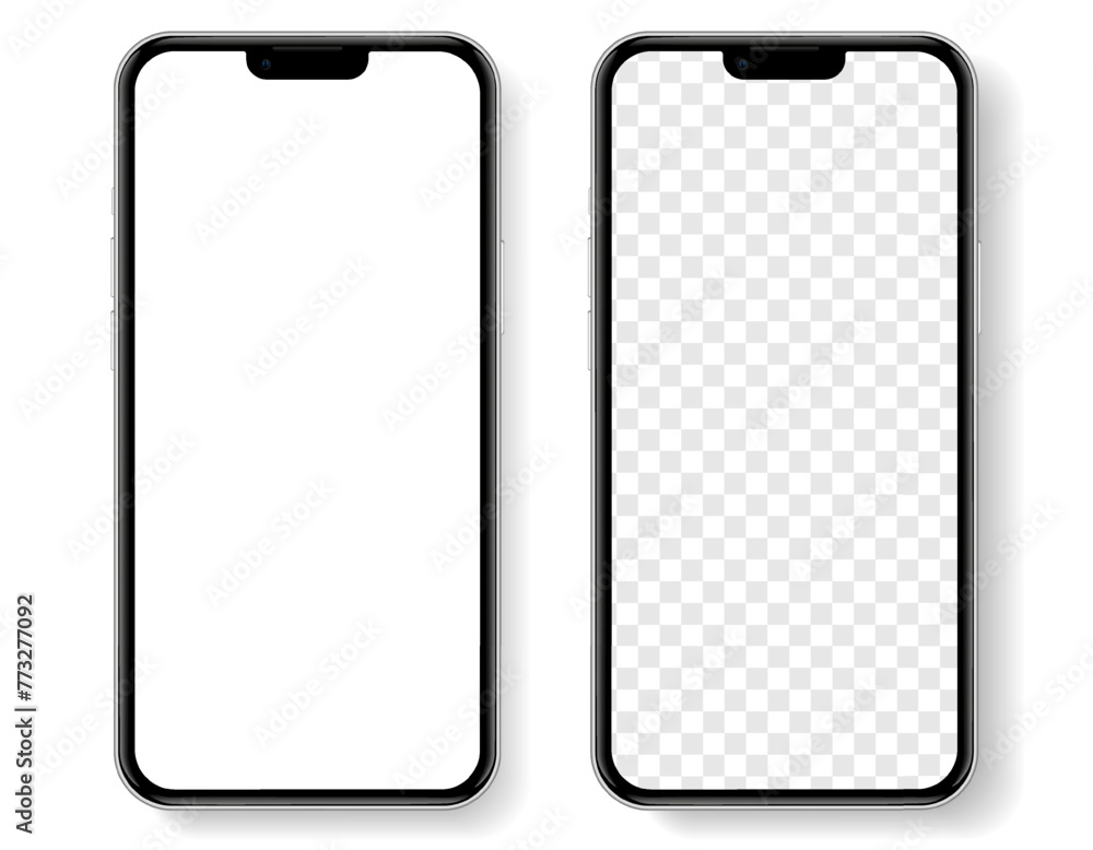 Aufkleber 3D realistic high quality smartphone mockup with isolated background. Smart phone mockup collection. Device front view. 3D mobile phone with shadow on white background.