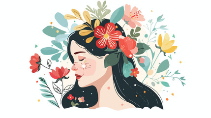 Vector illustration of a tender girl with flowers in