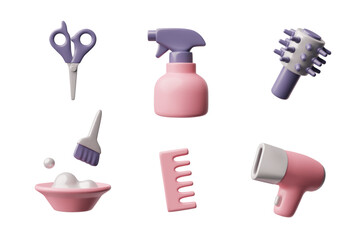 3D icons of hairdresser's tools on a white background.