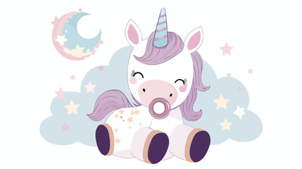 Obraz na płótnie Canvas Vector illustration of cute baby unicorn with pacifie
