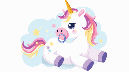 Vector illustration of cute baby unicorn with pacifie