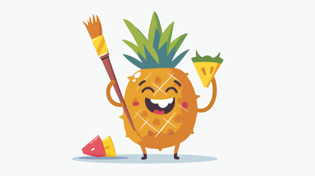 Vector image of a cheerful pineapple with a paintbrus