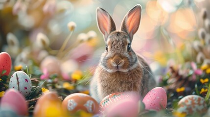 Fototapeta na wymiar Life in the meadow of the Easter Bunny, Easter concept