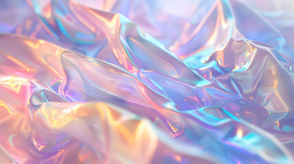 Pastel holographic universe with ethereal 3D forms, illuminated by soft light, blending reality with abstract art.