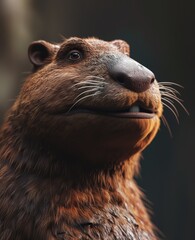   A groundhog's face, closely depicted, with a blurred background