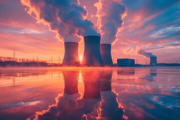 nuclear power plant at sunset - Powered by Adobe