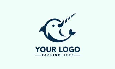Foto op Plexiglas Narwhal Logo Cute Mascot Design for Various Brands and Companies Water Narwhal cartoon mascot design cetacean whale with horn vector illustration cute narwhal logo icon © syahed