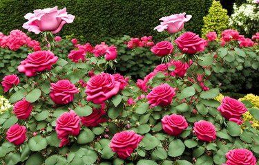 Timeless beauty of a classic rose garden in full bloom. Panorama - 773279094