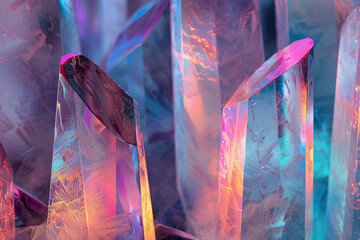 Soft pastel light illuminating holographic 3D structures, crafting an abstract landscape filled with color and wonder.