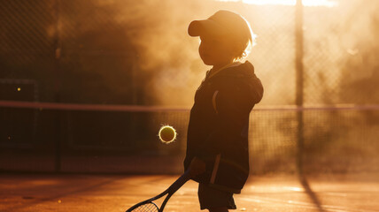 sports photography, a very young kid dressed as a professional tennis player,generative ai