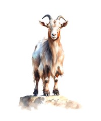 Fototapeta premium Watercolor illustration of a goat isolated on white background.