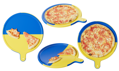 Ukrainian Flag Themed Plates with Appetizing Cheese Pizza