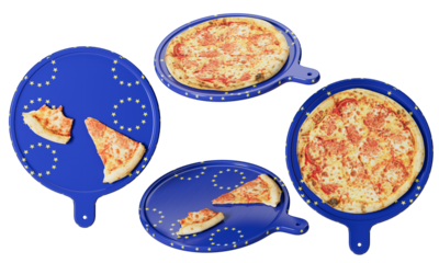 European Union Flag Themed Plates with Gourmet Cheese Pizza