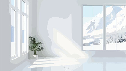 White empty room with winter landscape in window. Sca