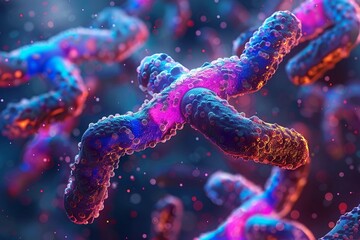 Chromosomes on a 3D conceptual background, detailed genetic illustration