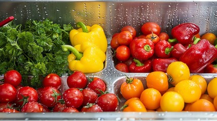 Stainless steel sink with fresh produce in soft natural light