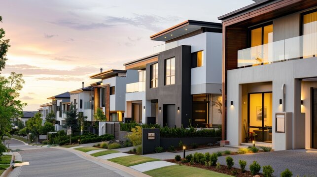 Modern homes and Town houses. House for rent or sell. Real estate concept.