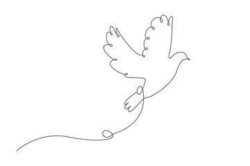 Flying Bird dove in one continuous line drawing. Bird symbol of peace and freedom in simple linear style. Editable stroke. Concept for national labor movement icon. Doodle outline vector illustration 