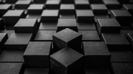 A pattern of 3D cubes. Abstract mosaic of black squares