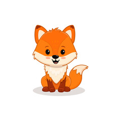 Cute red fox isolated on white background. Cartoon character, fox cub. 