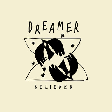 Birds and Dreamer quote, design print element for poster, t shirt