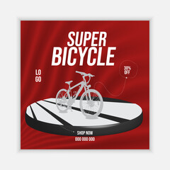 Super Bicycle Social Media Post Design or Web Banner Design Template