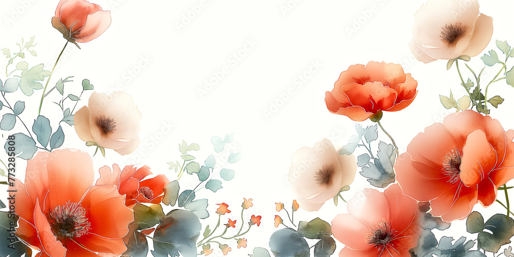 Canvas Prints vibrant poppy watercolor border. a beautiful painting of a flower garden with a white background