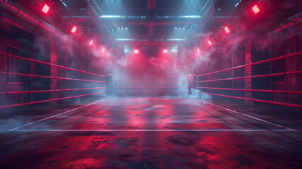 Epic empty boxing ring in the spotlight on the fight nightvibrant stage backdrops,generative ai